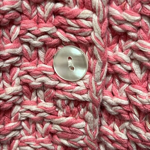 Talbots Pink/White Hand Knit‎ Cotton Cardigan Sweater Size M - Picture 4 of 10